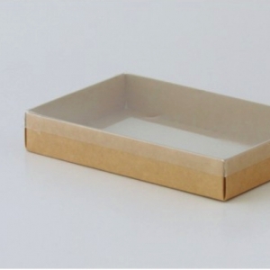 Коробка на 2 печенья с прозрачной крышкой (белая/крафт)